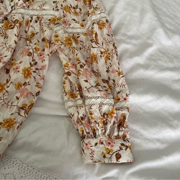 Anthropologie SMALL Harmony Lace Peasant Blouse in Orange Pink Floral Print - Picture 6 of 9